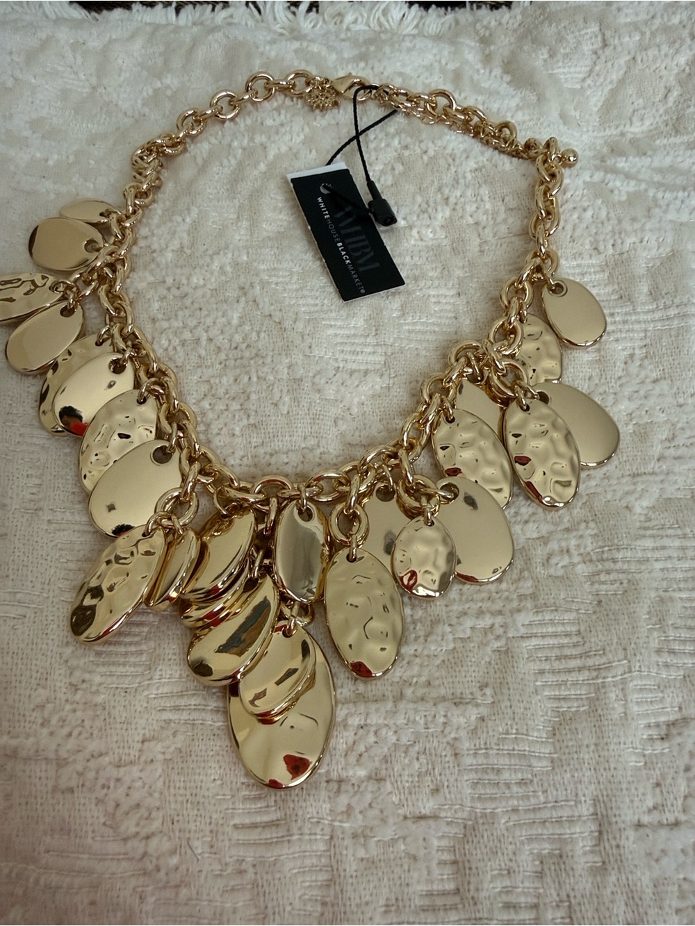 White House Black Market Gold Layered Hammered Disc Necklace